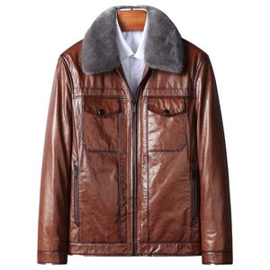 Winter Leather Jacket Men Down Jackets Real Mink Fur Collar Thick Warm Downn Coat Parkas Windbreaker Waterproof Plus Size Black Brown Tops