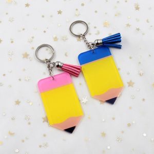 Party Favor Sublimation Blank Acrylic Pencil Keychain With Ring Tassels For Teacher Name Tutor Educator Appreciation Gif