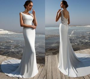 2021 Fabulous Stretch Mermaid Bröllopsklänning med Lace Appliques Backless Bride Dresses Brudklänningar