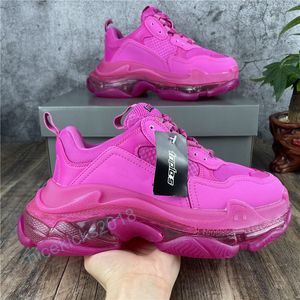 Paris Casual Shoes Triple S Clear Sole Trainers Pappa Sko Sneakers Svart Vit Kristallplattform Män Kvinnor Scarpe Överlägsen kvalitet Fushia Rosa Chaussures