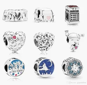 Bayan 925 Ayar Gümüş Charms Fit Pandora Bilezik Stil En Kaliteli Mavi Stil Aşk Kalp Boncuk Mavi Turkuaz Kristal Lady DIY Boncuk Orijinal Kutusu ile