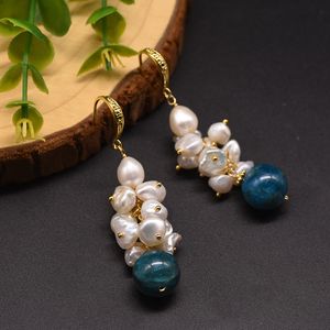 Natural Fresh Water Baroque Pearl Boho Dangle Earrings Kyanite For Women Party Gifts Wedding Long Hook Earring Fine Jewelry