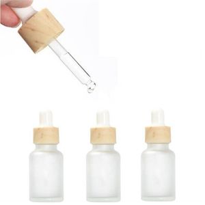10ml 20ml 30ml Tom återfyllningsbara droppflaskor Frostat glasflaska Kosmetisk behållareburkhållare Provflaska med imiterade trä lock