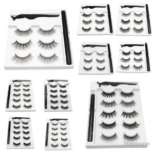 3/5pairs Natural False Eyelash With Tweezer And Adhesive Eyeliner set Wispy Fluffy Faux 3d Mink Eyelashes Thick Curl Fake Eye Lashes Extension