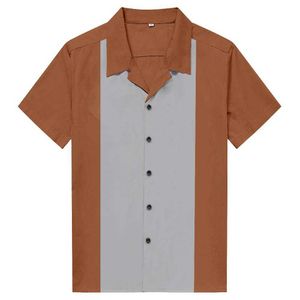 Camicia a righe verticali Uomo Abito casual con bottoni Camicie in cotone Camisa a maniche corte Camisa medievale Camicie da uomo retrò Hombre Bowling 210527