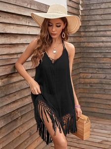 Solid Macrame Halter Cover Up x74k#