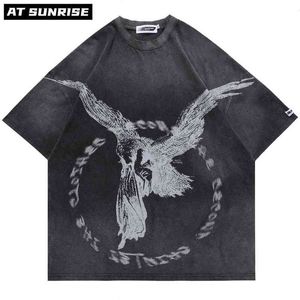 Hip Hop StreetWear Oversize T-Shirt Men Angel Dark Print Tshirt Harajuku Bawełna Loose T Shirt Summer Tie Dye Krótki rękaw Tees G1209