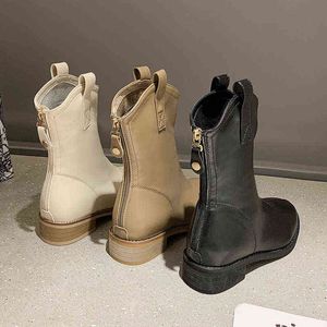 Retro back zipper moda botas mulheres outono e inverno novo estilo espesso fino curto sapatos de salto alto