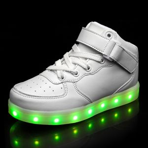 Unclejerry Boyutu 25-37 Çocuk Led Sneakers USB Şarj Parlayan Ayakkabı Erkek Kız Çocuklar için Moda Aydınlık Ayakkabı Çocuklar Için 210308