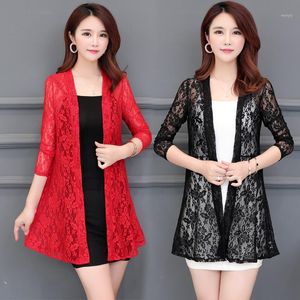 Women's Jackets Long Sleeve Red Lace Floral Summer Fashion Ladies V Neck Girls Harajuku Korean Slim Coats