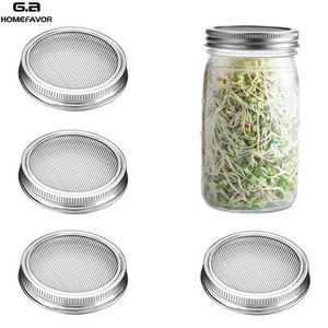 Rostfritt stål spridande burk Locker Mesh Strömfrö Spiring Lid Kit för bred mun Mason Jar Spiring Växande Hemleveranser 210615