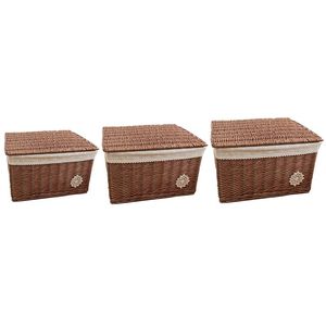 Förvaringslådor Bins Rattan Box med lock Seagrass Vävd korg Handgjord kosmetisk korgbehållare
