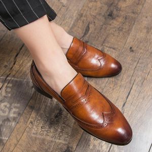 Dress Casual shoes outdoor Oxford Social brogue Thick Sole black brown Leather Loafers Slip-on wedding party Shoes men b