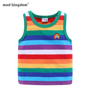 Mudkingdom Boys Tjejer T-shirt Färgrik regnbåge Unisex Shirt Striped Summer Toppar Barnkläder Tees Barn Tank 210615