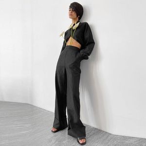 Women's Two Piece Pants Spring Autumn Set Tracksuit Casual Outfit Suits Women Solid Black Shirt Blouse Tops Long 2 Sets