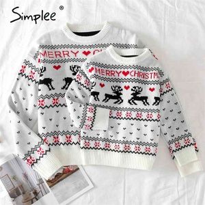 O-neck Christmas Sweater Family matching outfits Autumn winter deer print knitted pullovers year 210724