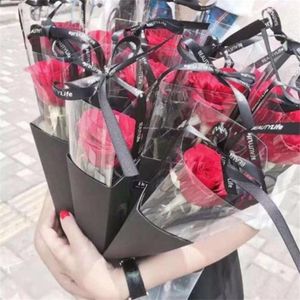 BOX ROSE SINGOLA PVC PVC Triangolare Bouquet Wapping Bags di plastica Scatole di carta San Valentino per fiori Gift Packaging1