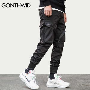 Gonthwid Wstążka Klamra Multi-kieszenie Harem Joggers Spodnie Streetwear Mężczyźni Hip Hop Casual Cargo Set Spodnie Spodnie Spodnie Mężczyzna 210616