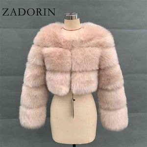Zadorin Moda Plus Size Kobiety Crop Top Faux Fur Coat Zima Gruba Puszysta Z Długim Rękawem Krótki styl Slim Ry Jacket 210910