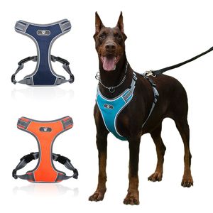 Medium Large Dog Harness Vest Andningsbar Utbildning Justerbar Reflekterande Nylon Pet Bröstband för Labrador Doberman