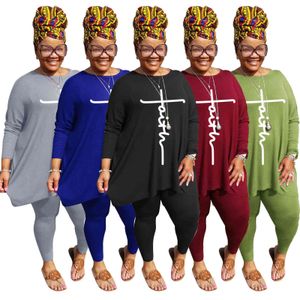 Büyük Kadın Artı Boyutu Pantolon Setleri Büyük Iki Parçalı Set 4XL 5XL Uzun Kollu Tops ve Koşu Femme Eşofman 2 Parça Setleri Kıyafetler 211116