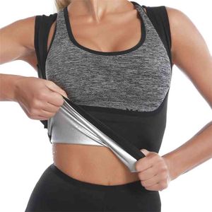 Women Waist Trainer Corset Weight Loss Slimming Shirt Silver Coating Sauna Sweat Vest Workout Body Shaper Tank Top Shapewear 210708