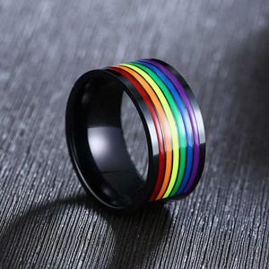 Zorcvens Ny mode L Rostfritt stål Emalj Rainbow LGBT Pride Ring Lesbisk Gay Bröllop Förlovningsring för Män Gifts Q0708
