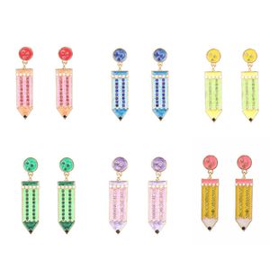 Mode zurück zur Schulsaison Bleistift baumelnde Ohrringe Frauen Mädchen 6 Farben süßer koreanischer Stil Strass Ohrring Geschenk für Lehrer Schüler