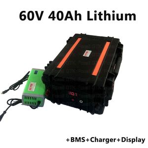 60V 40AH LITIUM LI JON Batteripaket för motorcykel Electric Scooter Ups Solar Energy Storage RV Marine 5A Charger