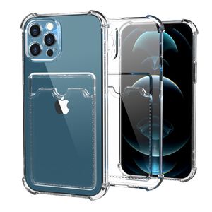 Gniazdo karty Grube Przezroczyste wstrząsy Case TPU TPU Case dla iPhone 13 12 11 Pro Max Mini XR XS X 8 7 6 PLUS