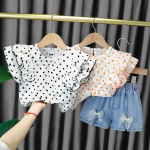 Bebê meninas roupa nova moda moda 2 peças terno camisa top + jeans macacões jeans crianças roupas infantil girl girl terno denim shorts x0902