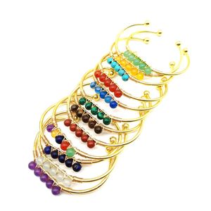 Bracciali rigidi in argento placcato oro fatti a mano con perline in pietra naturale irregolare per gioielli da donna per decorazioni da club per feste da donna