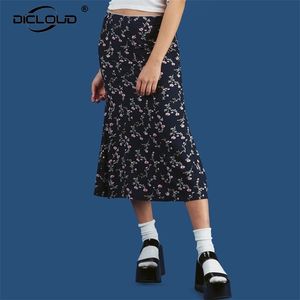Retro Vintage Çiçek Baskı Maxi Etek Kadınlar Eski Okul Chic Yüksek Bel Etekler Harajuku Kızlar Marka Moda Uzun Etek Streetwear 210310