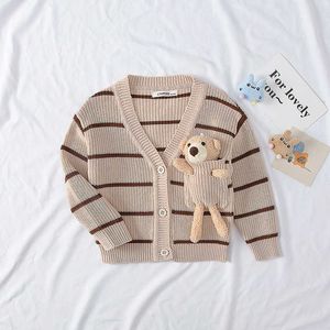 Jesień Baby Boys Teddy Bear sweter Cardigans Dzieci Bawełniane Ubrania Toddler Boys Z Długim Rękawem V-Neck Jumper Dzianiny Płaszcz Topy Y1024