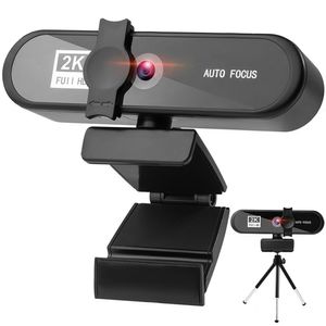 2K webbkamera konferens PC autofokus USB-kamera Laptop skrivbord för kontorsmöte hem med mikrofon full HD webbkamera + skyddskåpa