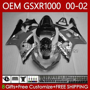 OEM Bodywork para Suzuki K2 GSX R1000 GSXR 1000 CC 2001 2002 2002 Body 62NO.107 GSXR1000 GSX-R1000 01-02 1000CC GSXR-1000 00 01 02 Injecção Mold Fairing Gray Silver Kit