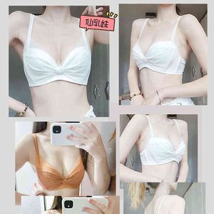 NXY sexy setSummer Solid Beautiful Back Women Bra Small Chest Gather Lingerie Thin White Girl Without Trace Sexy Milk Rims Set 1127