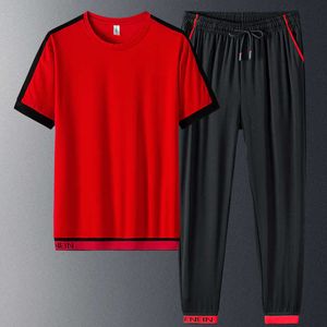 Duży Rozmiar Lato Męskie Zestawy 2 Sztuka Koszulki + Spodnie Track Sportswear Dres Mężczyźni Krótki Rękaw Dorywczo Jogger Soc Garnitury 8XL Y0831