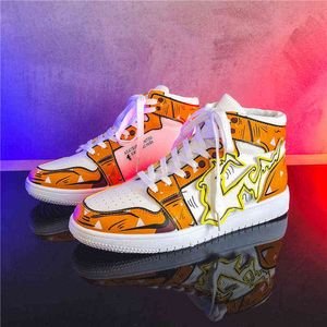 NXY erkek Rahat Ayakkabılar Sarı Anime Demon Slayer Moda Çift Hip Hop Sneakers Tasarımcı Streetwear 0127