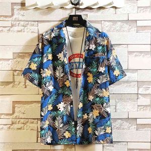 Imprimir marca verão camisa de praia masculina moda manga curta floral solta casual camisas mais asiático tamanho m-4xl 5xl havaiano 210708