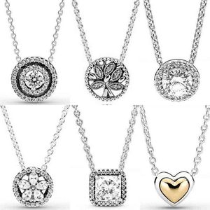 Double Halo Comed Golden Heart Classic Elegance Tree of Life Collier Necklace voor Pandora Sterling Silver Bead Charm Sieraden