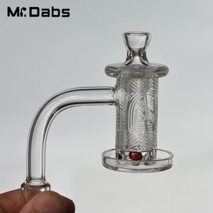 Quartz Spinner Banger Conjunto de fumantes Acessórios para fumantes Borda chanfrada e padrão de escultura profunda na tigela com 1 vidro Terp Pearls 1 carboidrato Cap 1 Cone de vidro para bongos de tubo de água