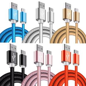 High quality 2A 1m 1.5m 2m 3m Type c Usb Micro 5pin Cables Alloy Nylon Braided Fabric Cable Wire For Samsung htc lg adnroid phone pc mp3