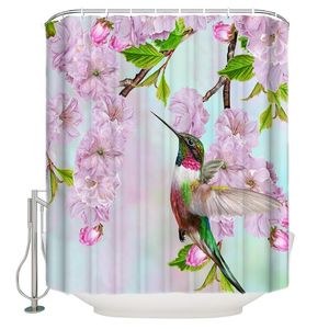 Zasłony prysznicowe kwiat Kwiat Kummingbird Malarstwo olejne Luksusowe łazienki Wodoodporne tkaniny toalecze