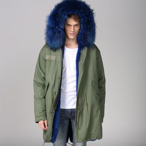 Faux Faux Feminino Mens Longo Exército Verde Moda Azul Lined Raccoon Hoodies Estilo de Inverno desgaste