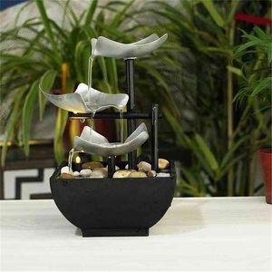 Minimalist 3-Story Fountain Indoor Waterfall Desktop Fountain With Power Switch Automatic Water Pump With Reflective Lighting 210811