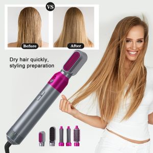 Wholesale Electric Hair Dryers 5 In 1 Hairs Comb Negative Ion Straightener Brush Blow Dryer Air Wrap Curlings Wand Detachable Brushes Kits Curler Dry Styler