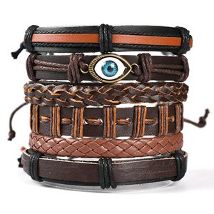 Vinatge Gothic Punk Skull Star Metal Multilayer Leather Bracelet Men Bracelets & Bangles Male Arm Jewelry Wholesale