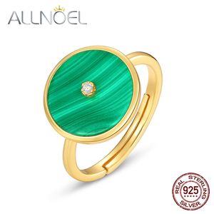 ALLNOEL Solid 925 Sterling Silver Rings For Women Natural Malachite 5A White Zircon Adjustable Ring Real Gold Wedding Jewelry 211217