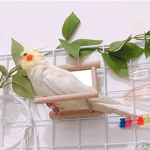 1pc Pet Bird Mirror Wooden Play Toy With Perch For Parrot Budgies Parakeet Cockatiel Conure Finch Lovebird Cage Supplies